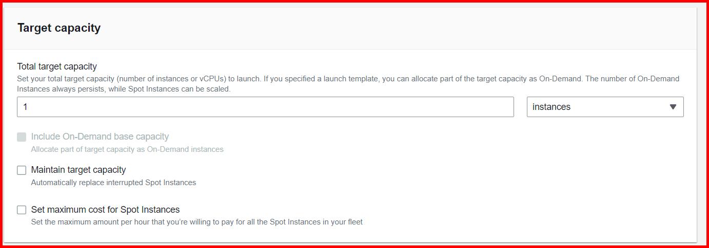 Picture showing the Create Spot Fleet Request screen